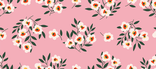 Bunch of flowers, seamless patterns with floral for fabric, textiles, clothing, wallpaper, wall art, cover, banner, interior decor, abstract backgrounds. vector illustration.