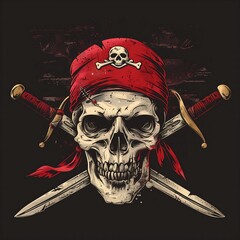 Pirate Skull Red Bandana Crossed