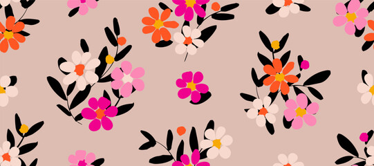 Bunch of flowers, seamless patterns with floral for fabric, textiles, clothing, wallpaper, wall art, cover, banner, interior decor, abstract backgrounds. vector illustration.