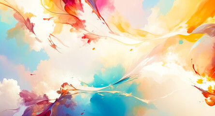 Abstract Watercolor Painting with Bright Colors and Flowing Lines
