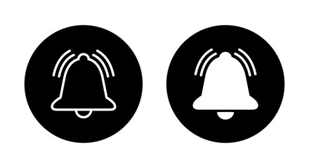 Notification ringing bell icon on black circle. Alert, alarm concept