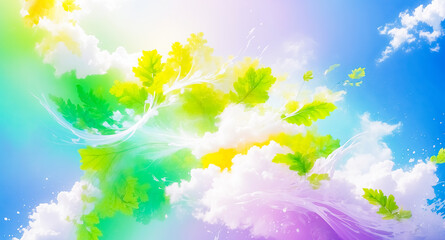 Fototapeta premium Abstract Summer Sky With Green Leaves