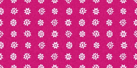 Modern floral summer abstract shape magenta pink color seamless border pattern cloth fabric linen effect. Vibrant fresh childish design for drawn botanical flower textile ribbon trim or washi tape