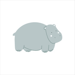 Funny childish and cute Hippopotamus character, hand drawn vector illustration.  Safari and zoo animal 