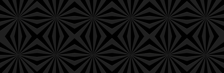 Banner, cover design. Relief geometric ethnic 3D pattern on a black background. Ornaments, arabesques, handmade. Art Deco, traditions of the East, Asia, India, Mexico, Aztec, Peru.