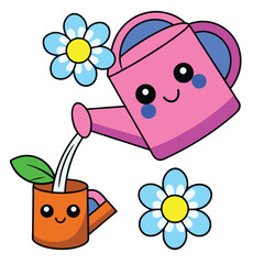 A watering can pouring life into blooming flowers