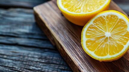 Freshly sliced lemon on a wooden board