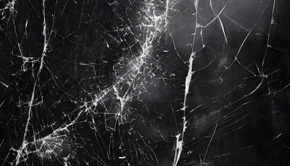 broken glass texture on black background, abstract background with cracks and scratches, black and white old retro grunge effect