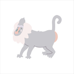 Funny childish and cute mandrill baboon character, hand drawn vector illustration.  Safari and zoo animal