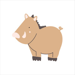 Funny childish and cute wild boar character, hand drawn vector illustration.  Safari and first animal