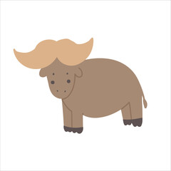 Funny childish and cute buffalo  character, hand drawn vector illustration.  Safari and zoo animal