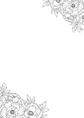 Peony flowers rectangle border frame