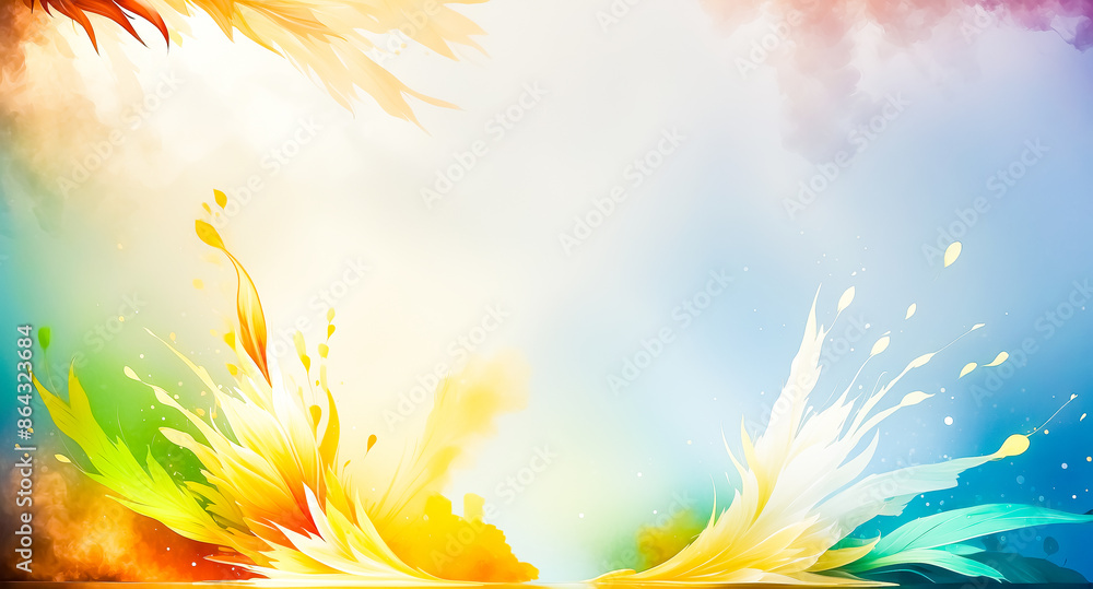 Poster abstract colorful background with splashes and feathers