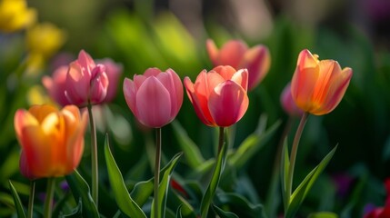 Blooming tulips used for yard decoration in spring