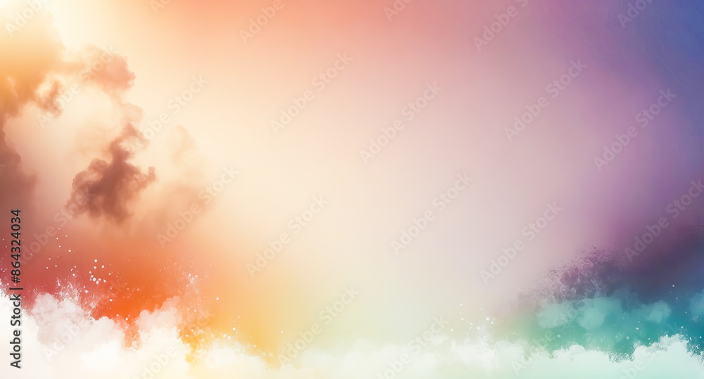Poster abstract watercolor background with soft pastel colors and clouds