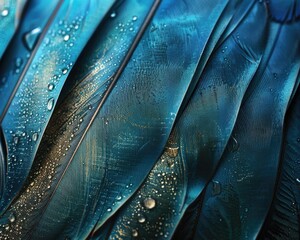Obraz premium Feathers. Closeup Still Life of Aqua Crane Feathers in Water with Textured Background