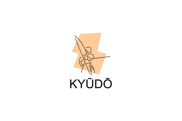 Japanese archery kyudo sport vector line icon. sportman, fighting stance. sport pictogram illustration.