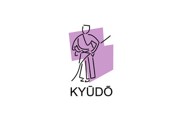 Japanese archery kyudo sport vector line icon. sportman, fighting stance. sport pictogram illustration.
