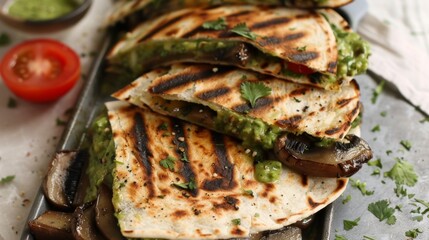 Portobello and Avocado Quesadillas with Magic Green Sauce