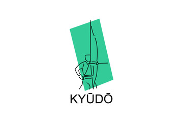 Japanese archery kyudo sport vector line icon. sportman, fighting stance. sport pictogram illustration.