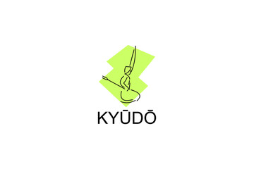 Japanese archery kyudo sport vector line icon. sportman, fighting stance. sport pictogram illustration.