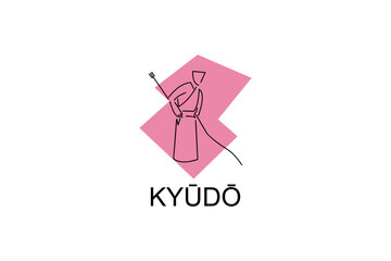 Japanese archery kyudo sport vector line icon. sportman, fighting stance. sport pictogram illustration.