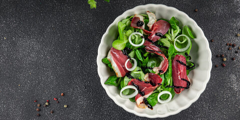 salad duck breast snack smoked meat magret fresh appetizer meal food on the table copy space food background