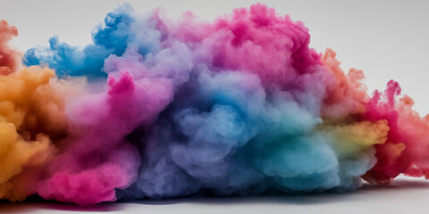 Fototapeta premium Farbenexplosion: Eine lebendige Mischung aus rosa, blauem, violettem, orangem und grünem Rauch in einer dynamischen Wolkenformation