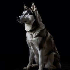 Fototapeta premium Majestic Siberian Husky Dog Posed in Professional Studio Lighting with No Background and Sharply Captured Details