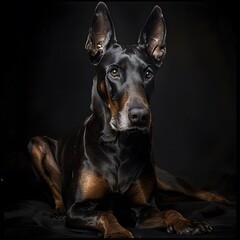 Majestic Doberman Pinscher Dog in Studio Lighting - High-Quality DSLR Portrait Photography