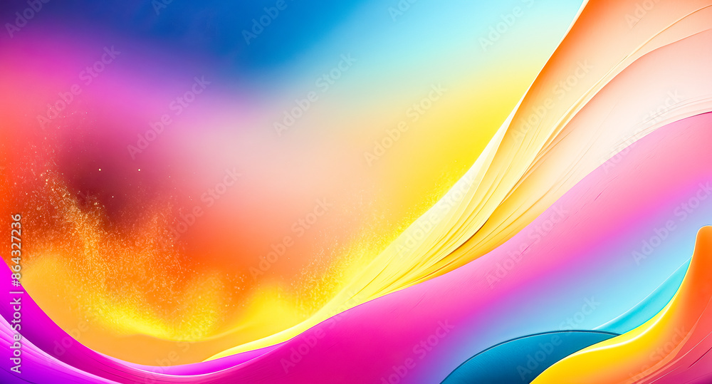 Poster abstract colorful background with curved lines and glowing particles