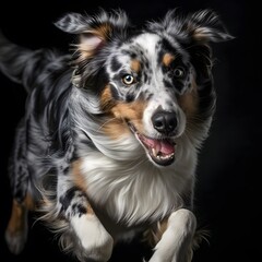Agile Australian Shepherd Dog in Motion with Studio Lighting
