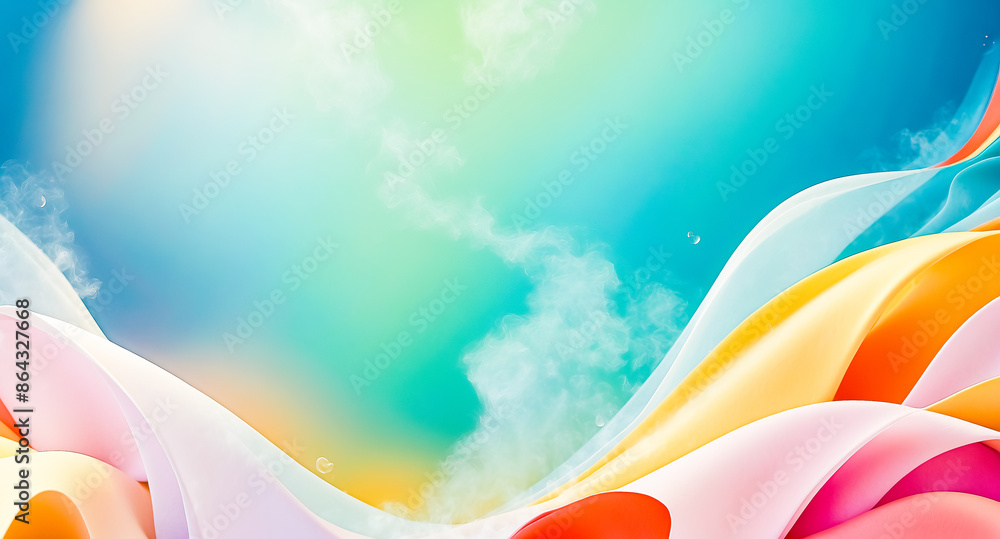Poster abstract colorful background with wavy shapes and clouds