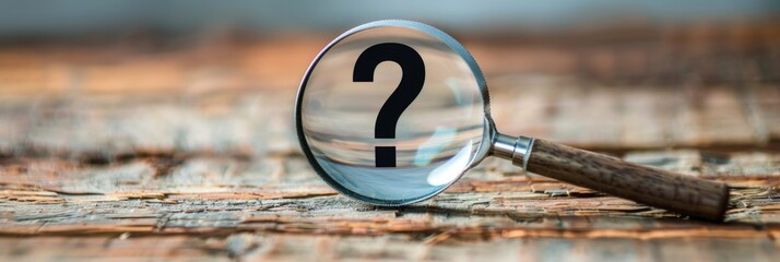 Find Out. Close Up Magnifying Glass with Question Mark for Finding and Searching Idea