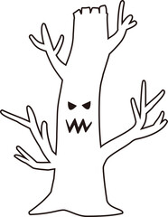 Obraz premium Halloween ghost tree outline. Halloween scary tree outline. Dead tree outline vector. Dead tree coloring page svg. 