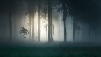 Fog-Covered Forest at Dawn