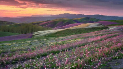 Obraz premium Floral-Covered Hillsides in Spring