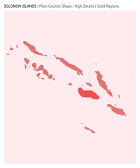 Solomon Islands plain country map. High Details. Solid Regions style. Shape of Solomon Islands. Vector illustration.