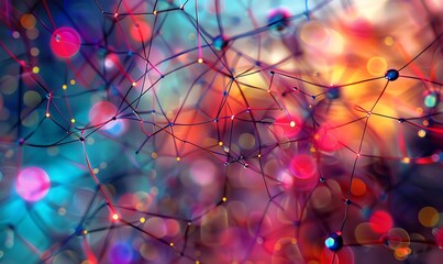 A visually complex web of interconnected nodes representing neural networks in vibrant colors
