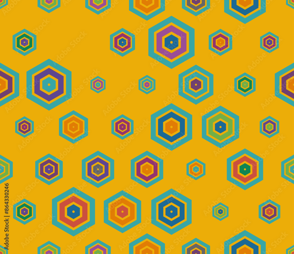 Poster hexagon background design. multicolored geometric elements of varied size. plain hexagon frames. lar