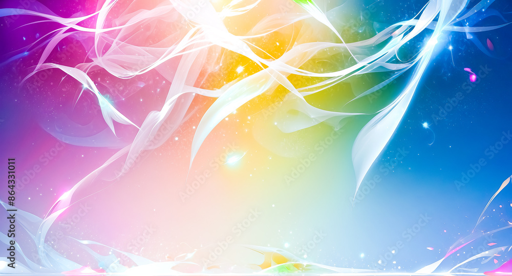 Poster abstract colorful background with glowing lines and particles