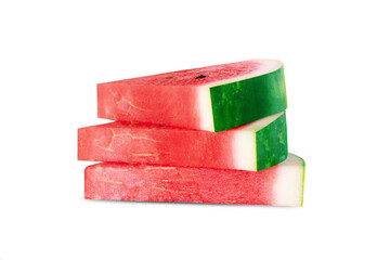 Three watermelon pieces on top of each other isolated on white background with clipping path. High quality photo
