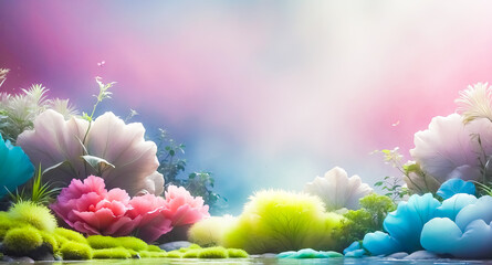 Fototapeta premium Floral Fantasy Landscape with Water Reflection