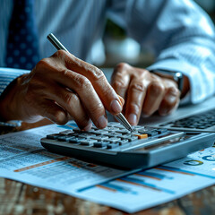 accountant working on desk using calculator, generative ai