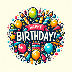 Fototapeta premium Birthday logo with confetti and balloons