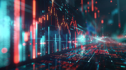 Fototapeta premium Abstract digital background with financial data and stock market graph. Concept of technology, finance, and data analysis.
