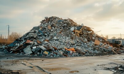 A mound of construction debris at a demolition site