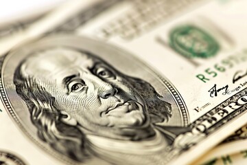 Close-up of Benjamin Franklin on US $100 bill, symbolizing wealt