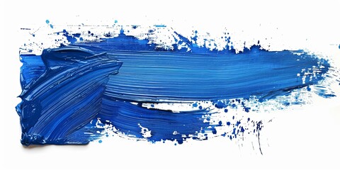ultramarine oil paint brush stroke on white isolated background, grunge texture, for design work