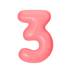 Numeral 3 - Pink Plastic Balloon Number three Isolated on White Background. 3D Style Vector Illustration